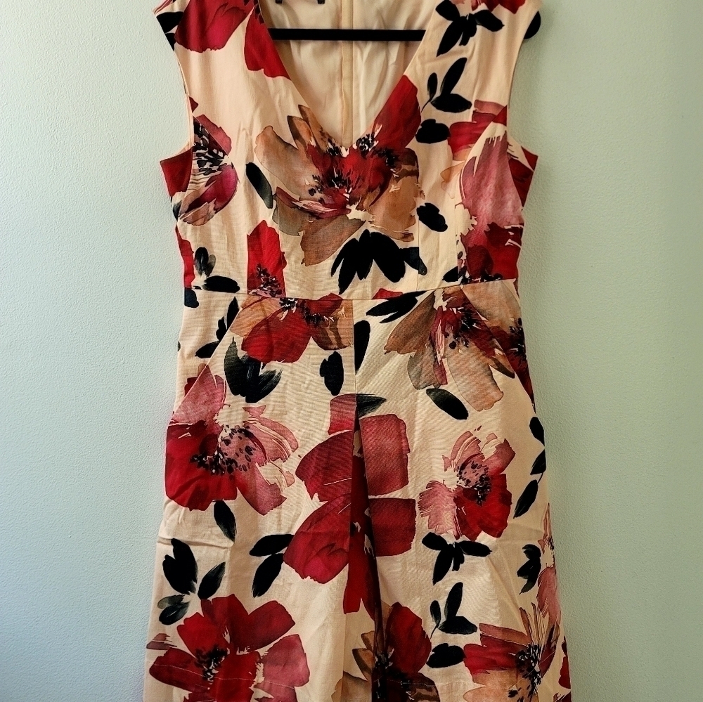 René Lézard Color Block Floral Midi dress